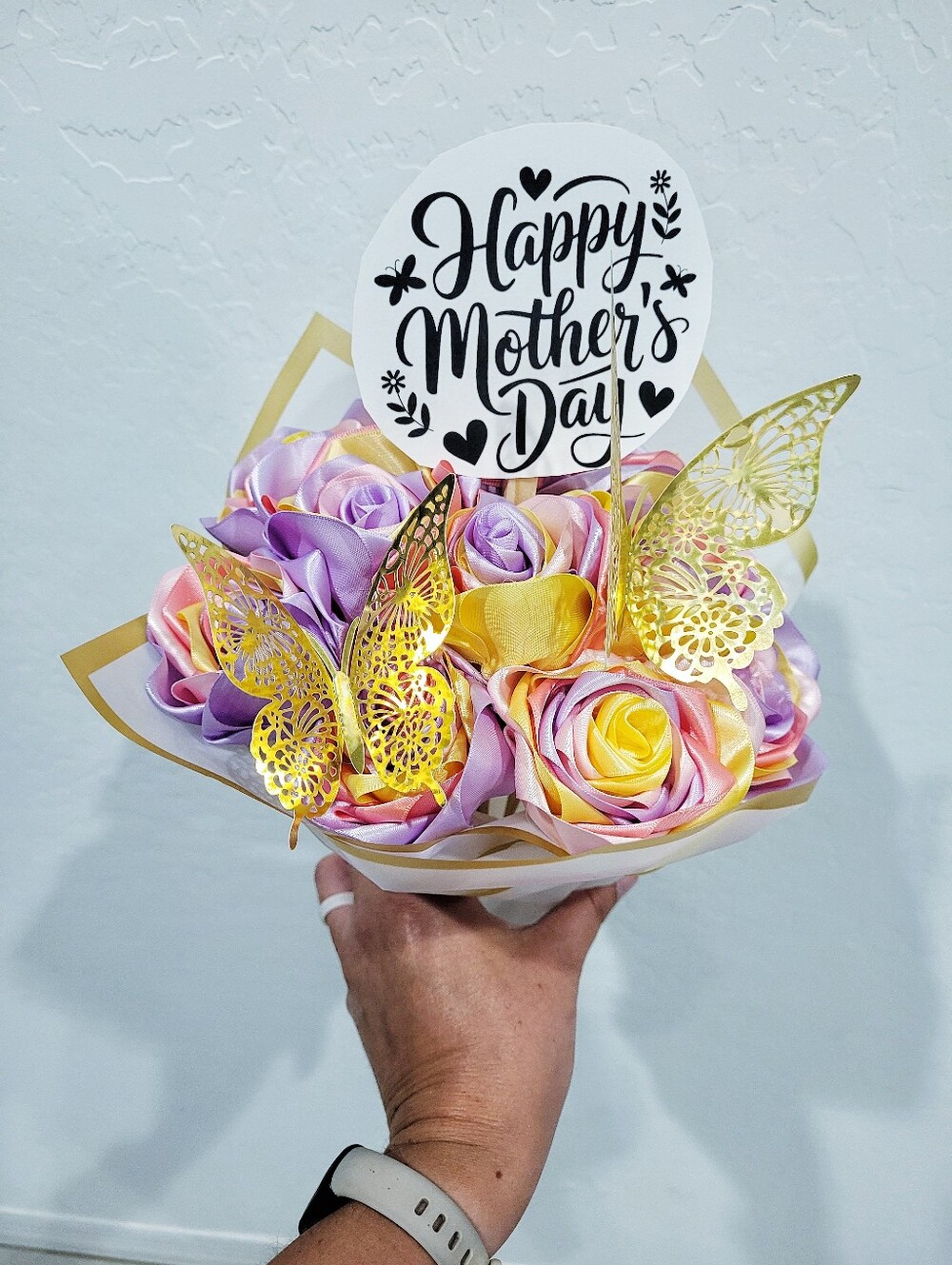 Mother's Day Rose Bouquet with Gold Butterflies